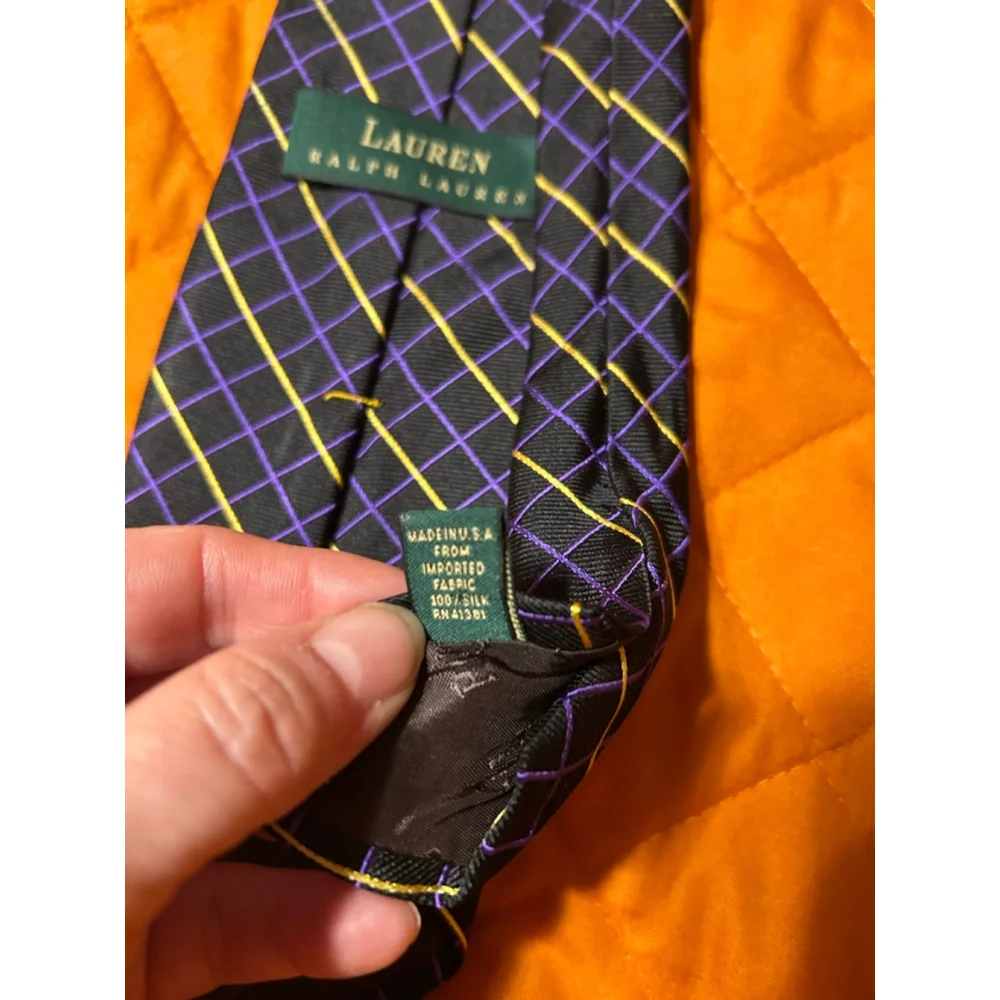 Lauren Ralph Lauren Men's Black Plaid 100% Silk Tie
